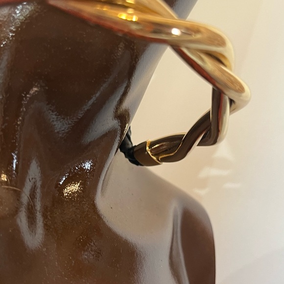 J. Crew Gold & Faux Leather Braided Short Retro Necklace, EUC - Picture 4 of 7